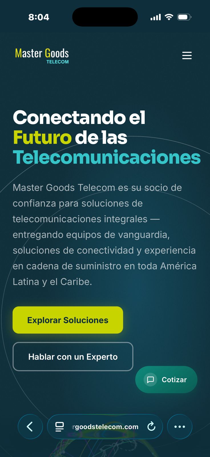 Vista mobile del sitio Master Goods Telecom
