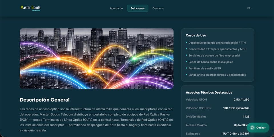 Detalle de soluciones — Master Goods Telecom