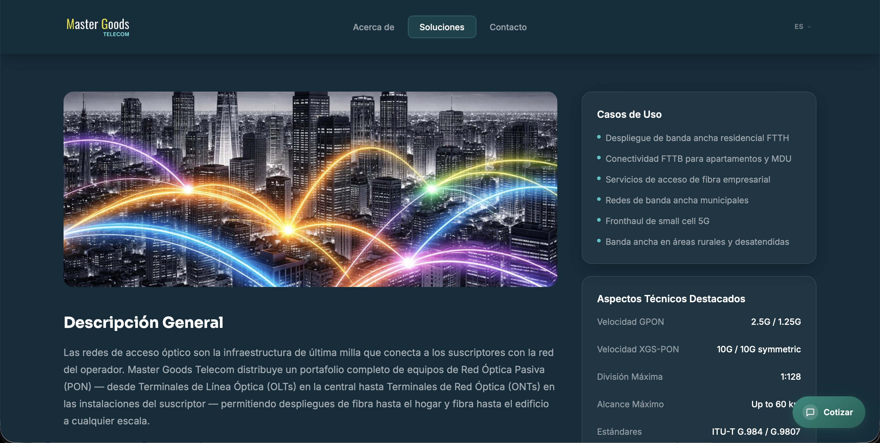 Detalle de soluciones — Master Goods Telecom