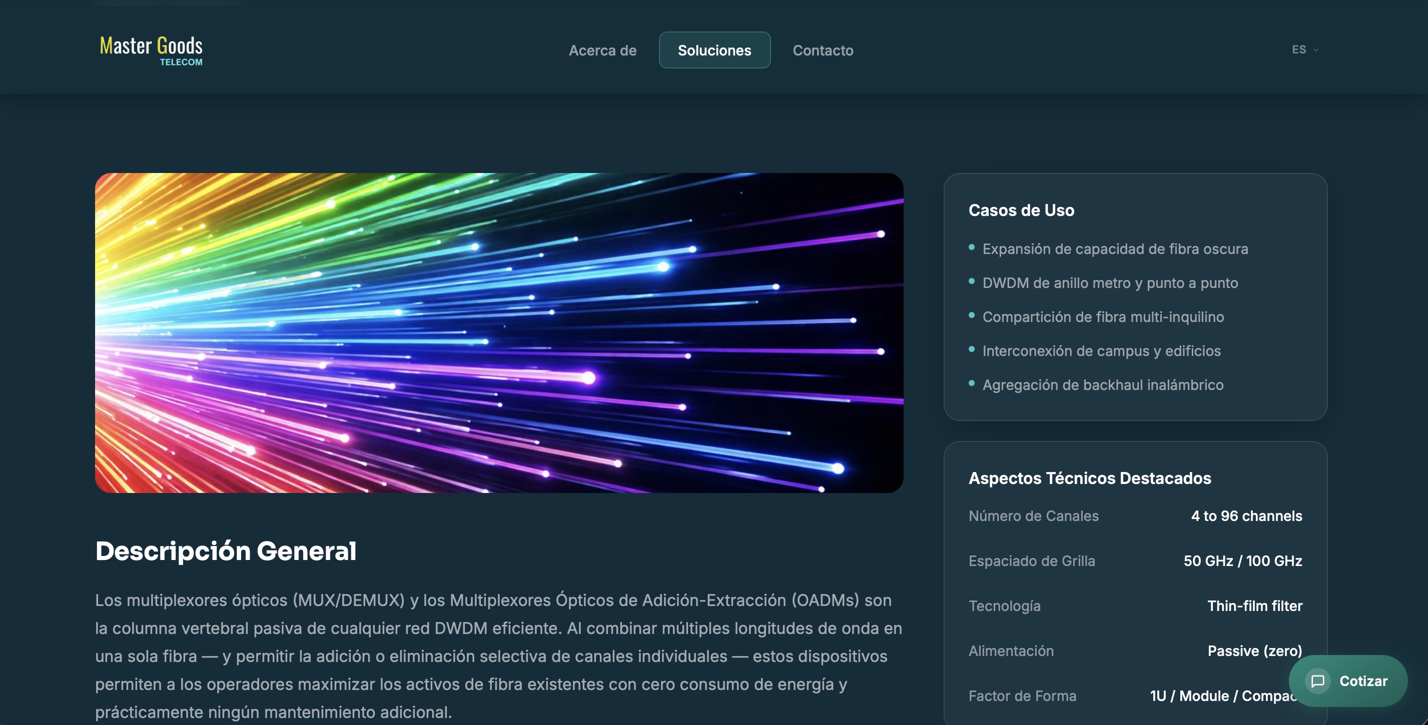 Detalle de soluciones — Master Goods Telecom
